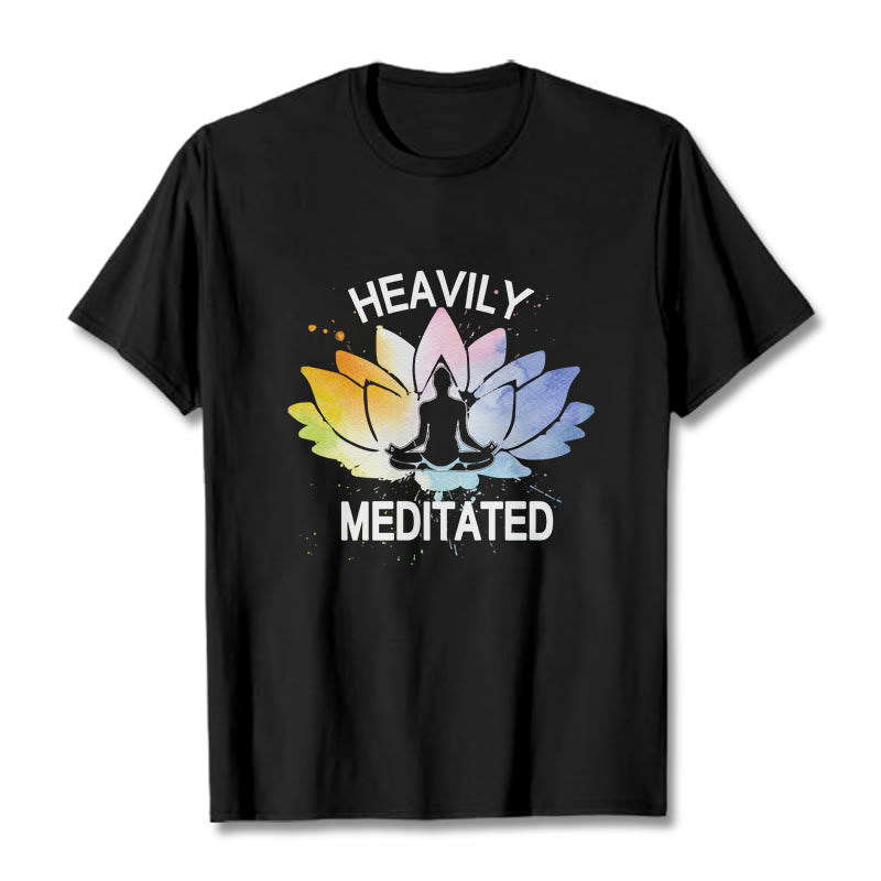 T-shirt en coton avec motif de méditation et de fleurs de lotus colorées représentant des Buddha Stones - Noir - 2XL - image 1