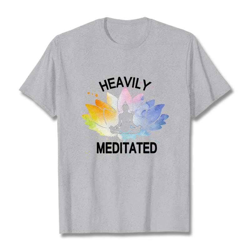 T-shirt en coton avec motif de méditation et de fleurs de lotus colorées représentant des Buddha Stones - Gris clair - 2XL - image 20