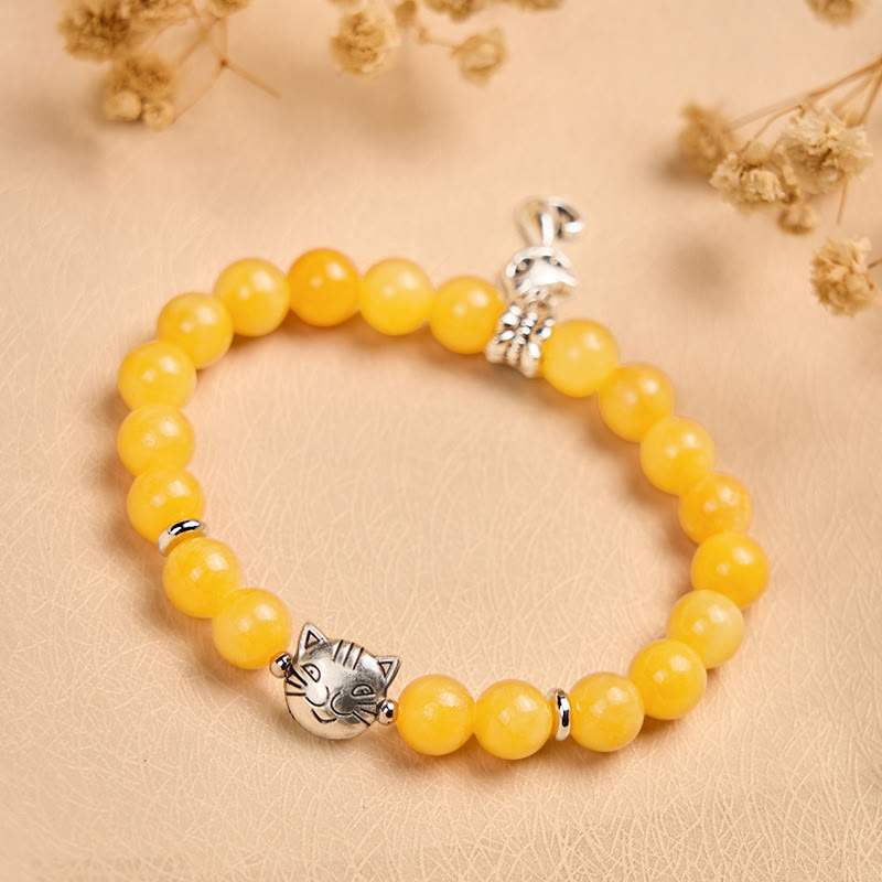 Bracelet de positivité en calcédoine jaune et chat tigré orange Buddha Stones - image 4