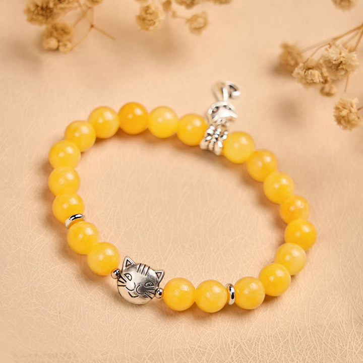 Bracelet de positivité en calcédoine jaune et chat tigré orange Buddha Stones - image 4