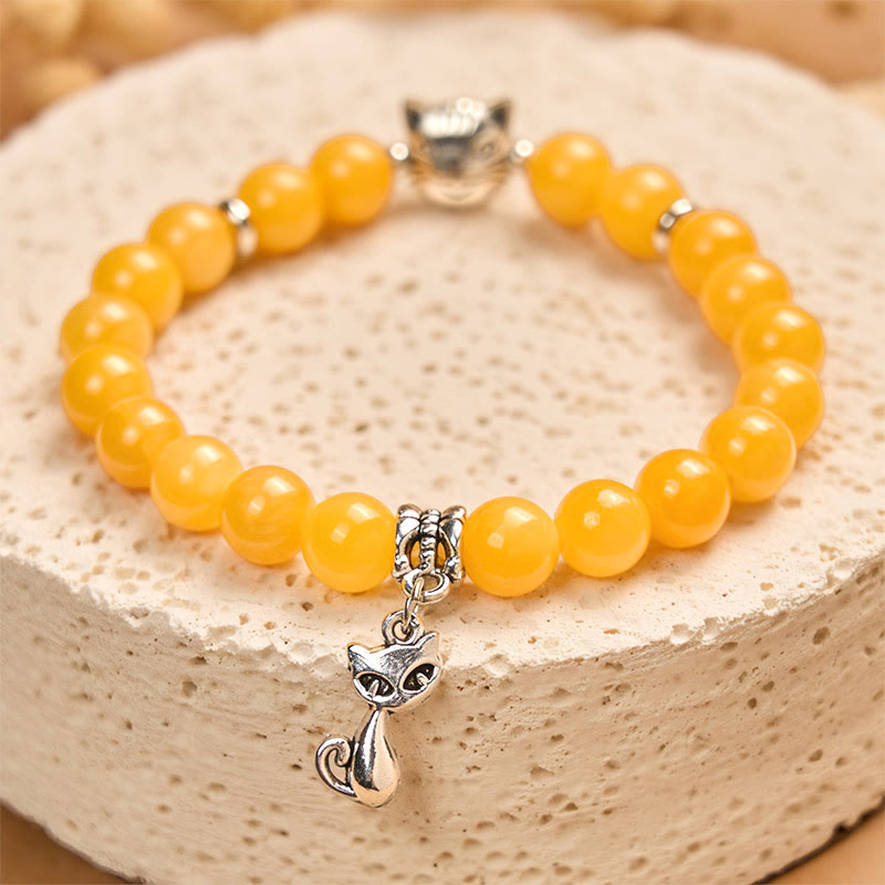 Bracelet de positivité en calcédoine jaune et chat tigré orange Buddha Stones - image 2