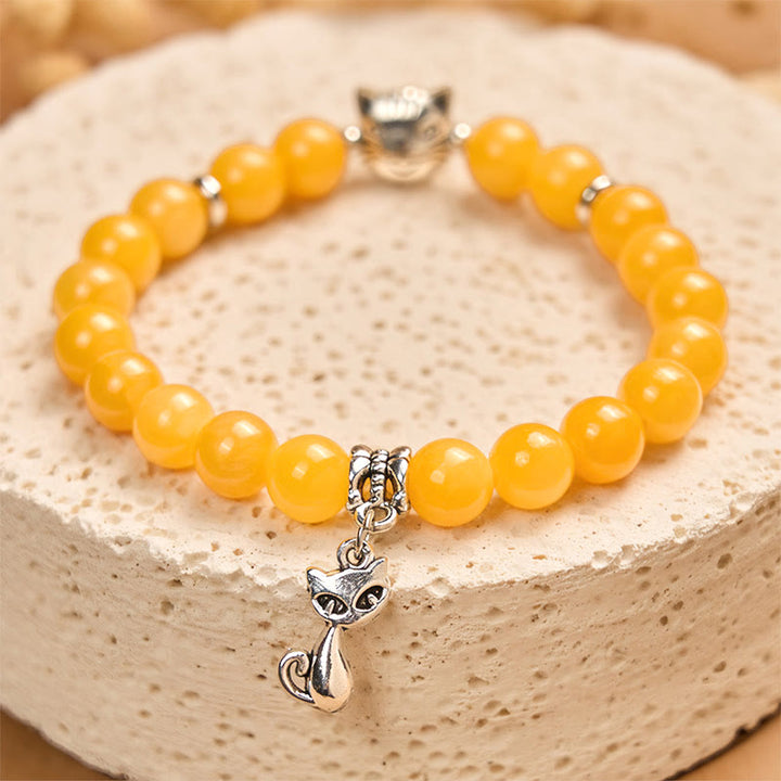 Bracelet de positivité en calcédoine jaune et chat tigré orange Buddha Stones - image 2