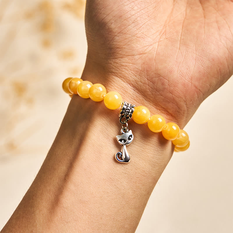 Bracelet de positivité en calcédoine jaune et chat tigré orange Buddha Stones - image 5