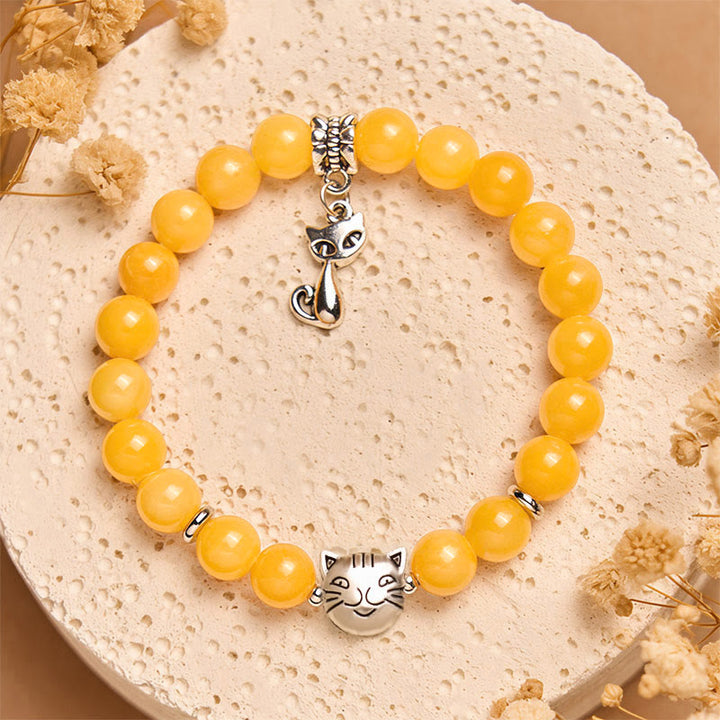 Bracelet de positivité en calcédoine jaune et chat tigré orange Buddha Stones - image 3