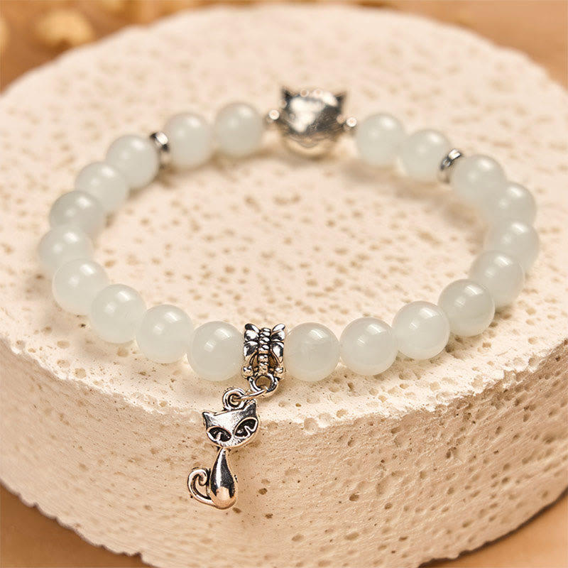 Bracelet porte-bonheur en jade blanc et pierre de Buddha Stones - image 3