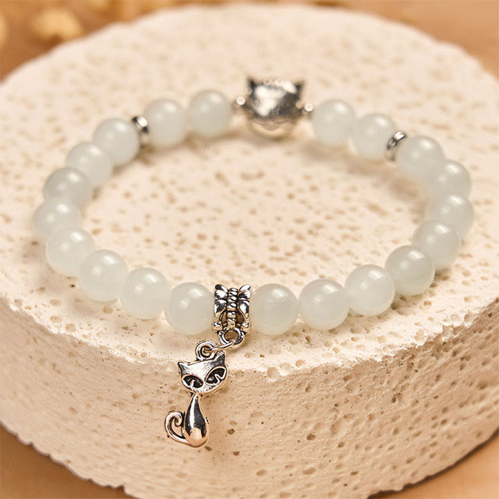 Bracelet porte-bonheur en jade blanc et pierre de Buddha Stones - image 3