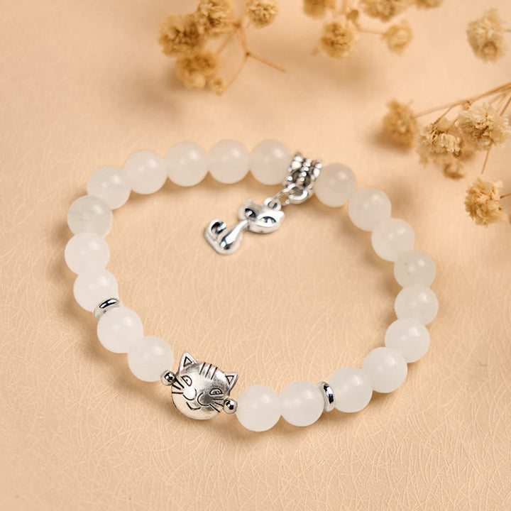 Bracelet porte-bonheur en jade blanc et pierre de Buddha Stones - image 3