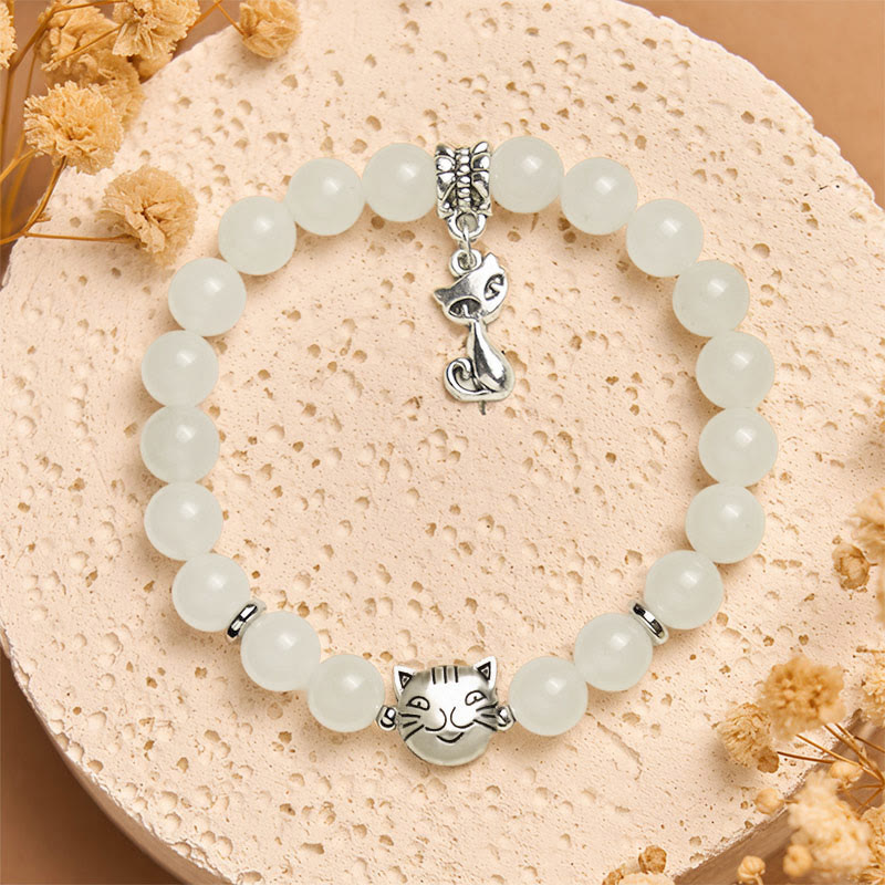 Bracelet porte-bonheur en jade blanc et pierre de Buddha Stones - image 2
