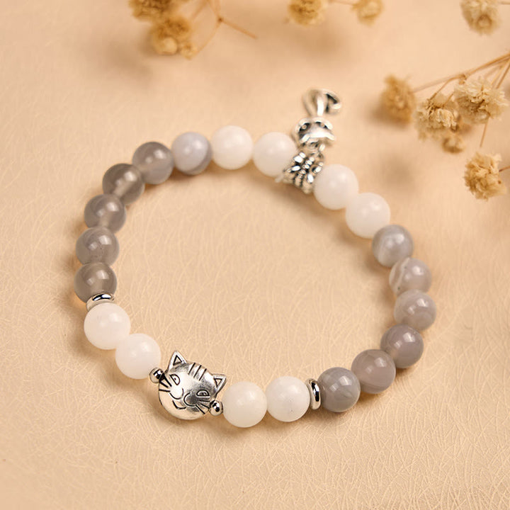 Bracelet de soutien en agate et calcédoine rayée grise avec motif chat Ragdoll et Buddha Stones - image 4