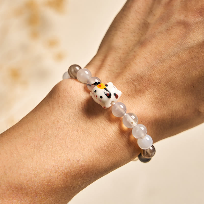 Bracelet de puissance en céramique avec tête de chaton en pierre d'agate naturelle et chat Calico de Buddha Stones - image 5