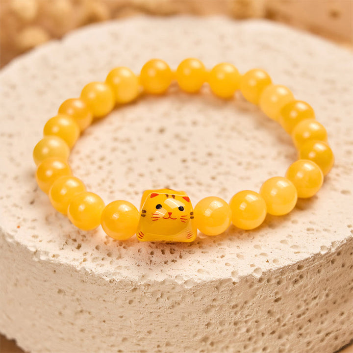 Bracelet Buddha Stones Chat tigré orange Calcédoine jaune Céramique Chaton Joy - image 3