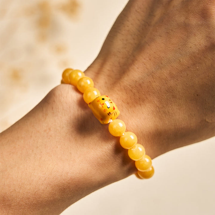 Bracelet Buddha Stones Chat tigré orange Calcédoine jaune Céramique Chaton Joy - image 4