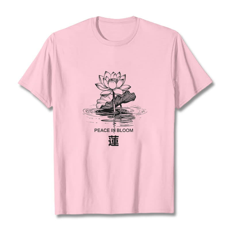 T-shirt en coton à motif ondulé Buddha Stones , fleur de lotus et feuille de lotus - Rose clair - 2XL - image 13