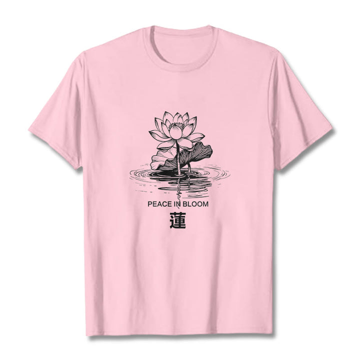 T-shirt en coton à motif ondulé Buddha Stones , fleur de lotus et feuille de lotus - Rose clair - 2XL - image 13