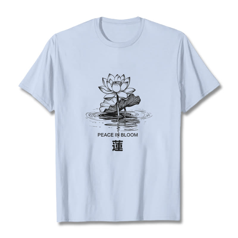 T-shirt en coton à motif ondulé Buddha Stones , fleur de lotus et feuille de lotus - Cyan clair - 2XL - image 19