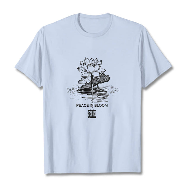 T-shirt en coton à motif ondulé Buddha Stones , fleur de lotus et feuille de lotus - Cyan clair - 2XL - image 19
