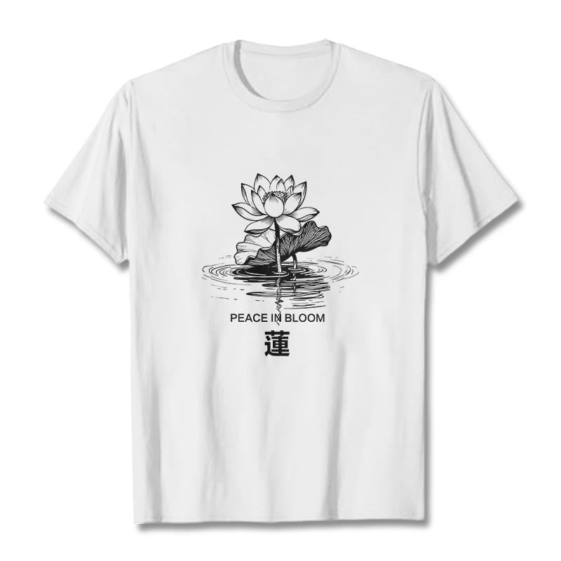 T-shirt en coton à motif ondulé Buddha Stones , fleur de lotus et feuille de lotus - Blanc - 2XL - image 6