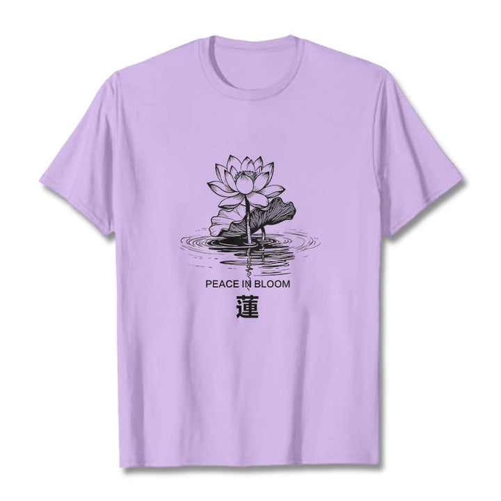 T-shirt en coton à motif ondulé Buddha Stones , fleur de lotus et feuille de lotus - Prune - 2XL - image 17