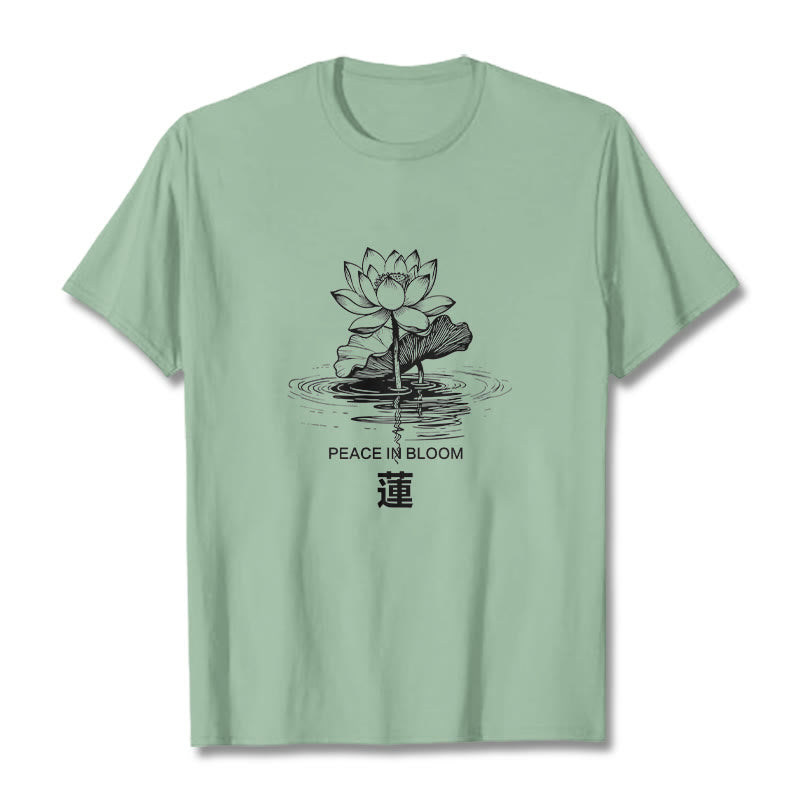 T-shirt en coton à motif ondulé Buddha Stones , fleur de lotus et feuille de lotus - Vert pâle - 2XL - image 15