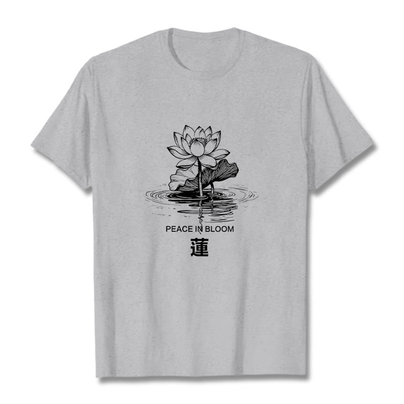 T-shirt en coton à motif ondulé Buddha Stones , fleur de lotus et feuille de lotus - Gris clair - 2XL - image 20