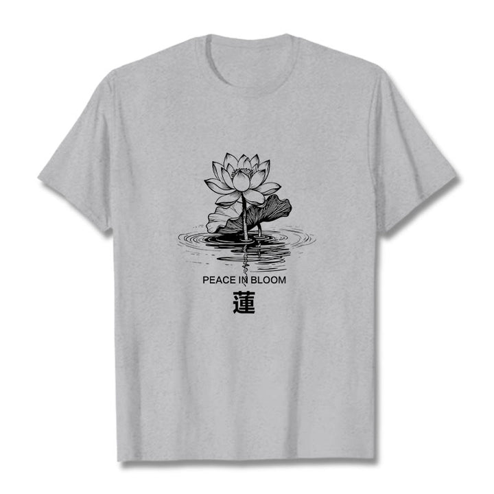 T-shirt en coton à motif ondulé Buddha Stones , fleur de lotus et feuille de lotus - Gris clair - 2XL - image 20