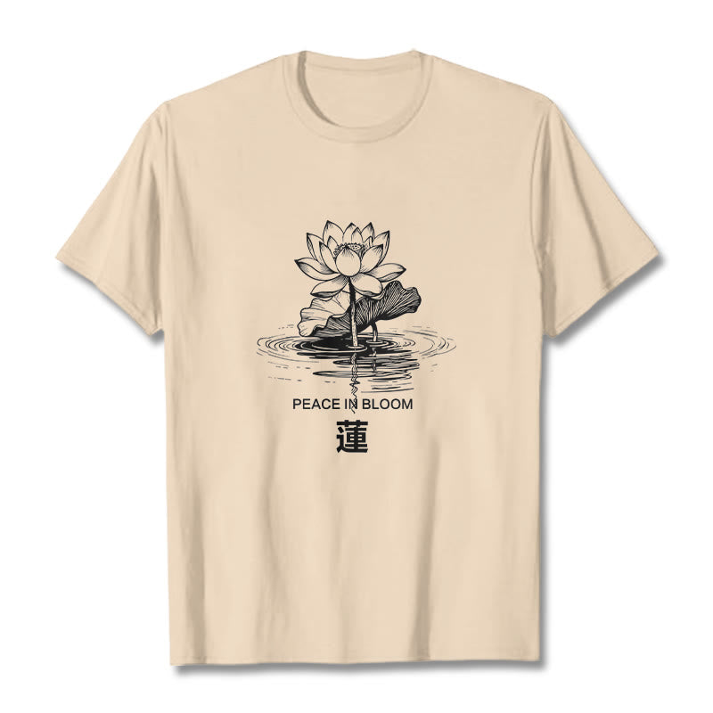 T-shirt en coton à motif ondulé Buddha Stones , fleur de lotus et feuille de lotus - Bisque - 2XL - image 9