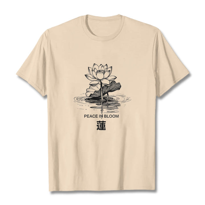 T-shirt en coton à motif ondulé Buddha Stones , fleur de lotus et feuille de lotus - Bisque - 2XL - image 9