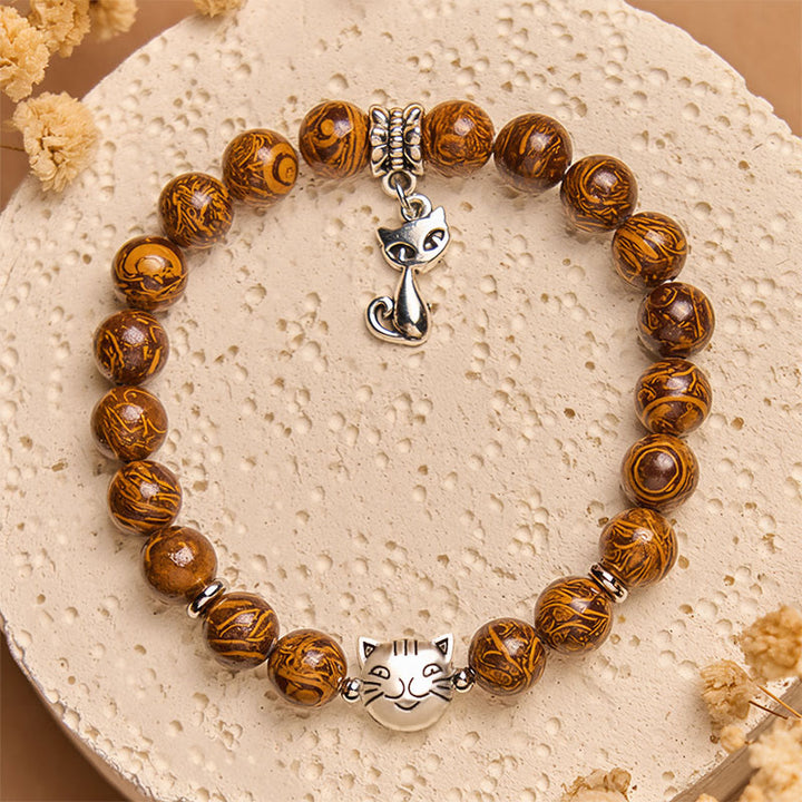 Bracelet de protection tête de chat en pierre naturelle Buddha Stones - 15-16 cm - image 1