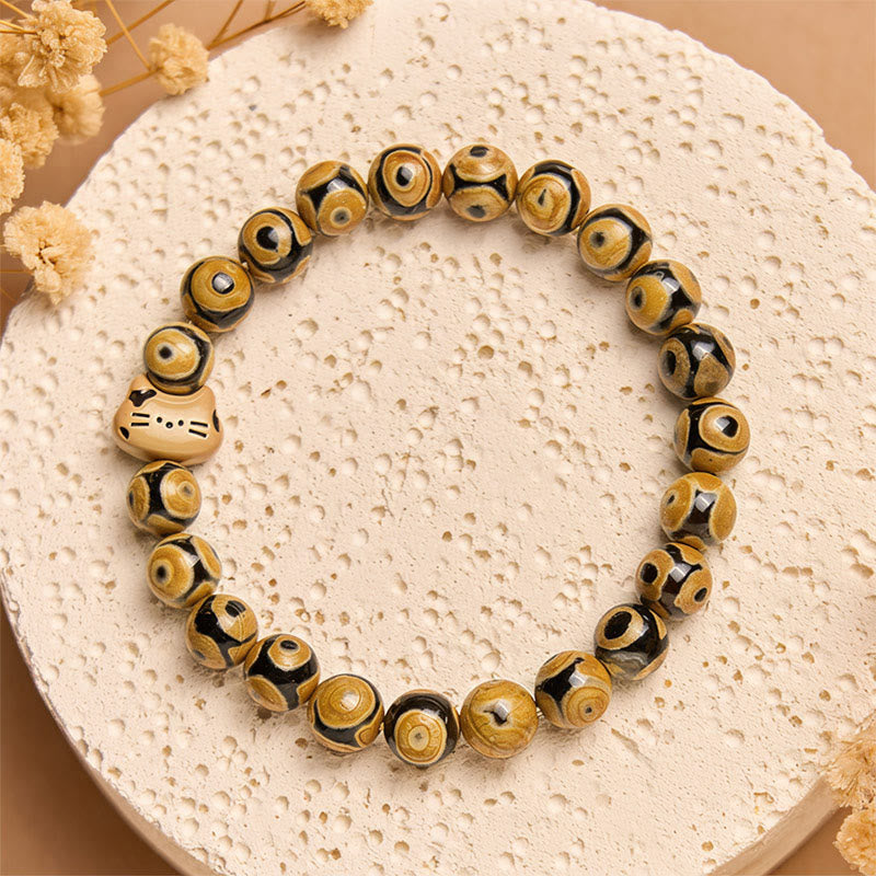Bracelet gracieux en Buddha Stones d'agate naturelle de chat du Bengale avec tête de chaton - image 3