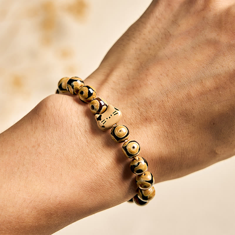 Bracelet gracieux en Buddha Stones d'agate naturelle de chat du Bengale avec tête de chaton - image 4