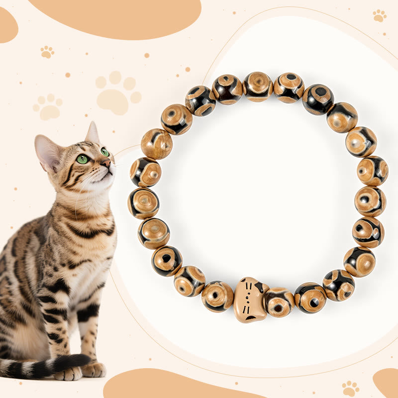 Bracelet gracieux en Buddha Stones d'agate naturelle de chat du Bengale avec tête de chaton - Chat du Bengale (circonférence du poignet 15-16 cm) - image 1