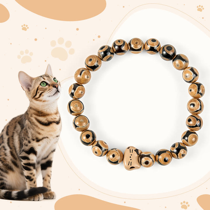Bracelet gracieux en Buddha Stones d'agate naturelle de chat du Bengale avec tête de chaton - Chat du Bengale (circonférence du poignet 15-16 cm) - image 1