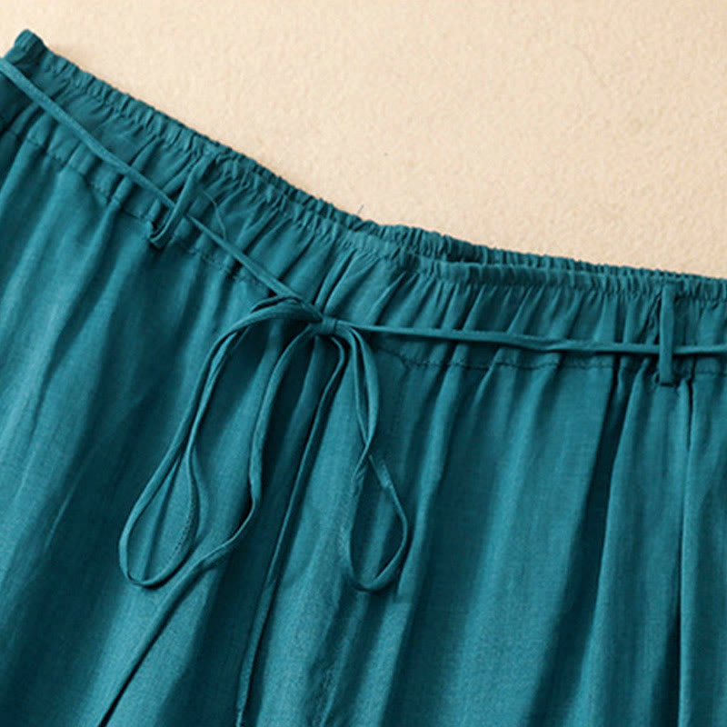 Pantalon large en coton avec cordon de serrage et poches pour femme Motif Buddha Stones - image 1