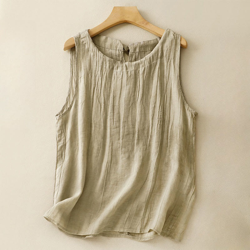Gilet sans manches à lacets et froissés pour femme, couleur pure, motif Buddha Stones , été - Kaki foncé - US8-10，UK/AU12-14，EU40-42 (2XL) - image 8