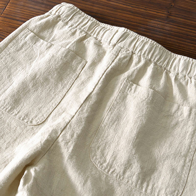 Pantalon décontracté en lin ramie avec cordon de serrage et poches pour homme, couleur unie, design simple, motif Buddha Stones - image 4