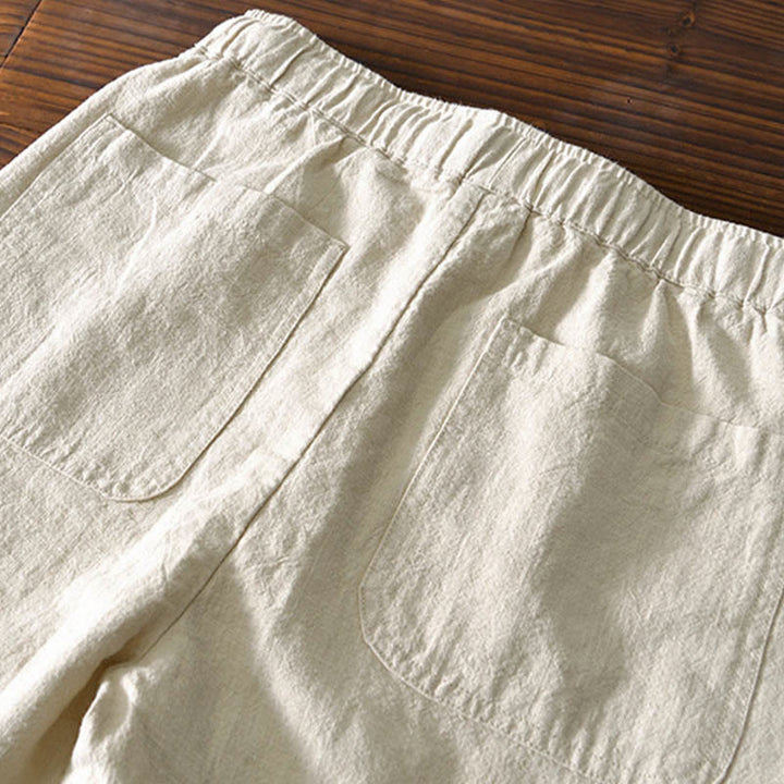 Pantalon décontracté en lin ramie avec cordon de serrage et poches pour homme, couleur unie, design simple, motif Buddha Stones - image 4