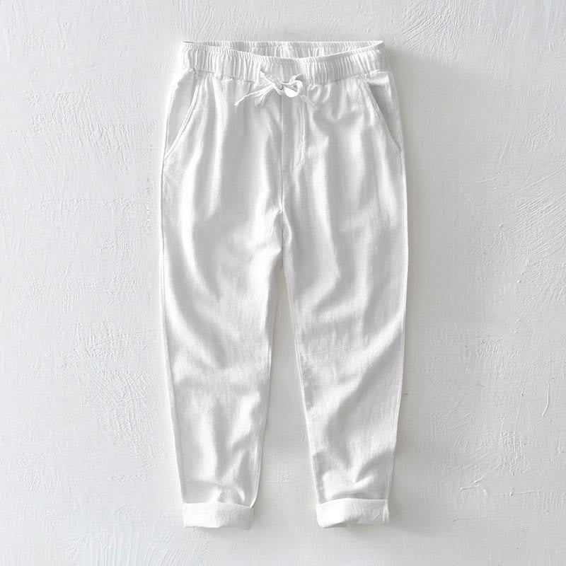 Pantalon décontracté en lin ramie avec cordon de serrage et poches pour homme, couleur unie, design simple, motif Buddha Stones - Blanc - US/UK/AU44，EU54 (4XL) - image 5