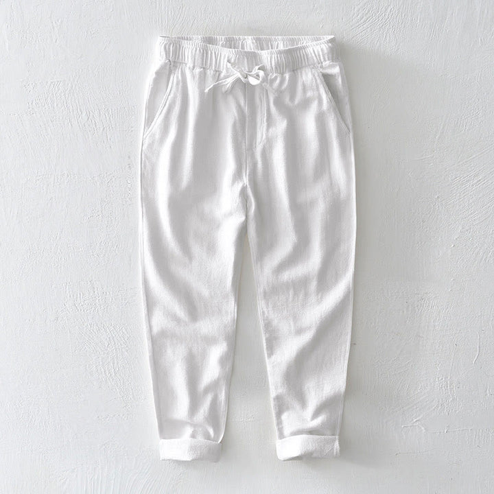 Pantalon décontracté en lin ramie avec cordon de serrage et poches pour homme, couleur unie, design simple, motif Buddha Stones - Blanc - US/UK/AU44，EU54 (4XL) - image 5