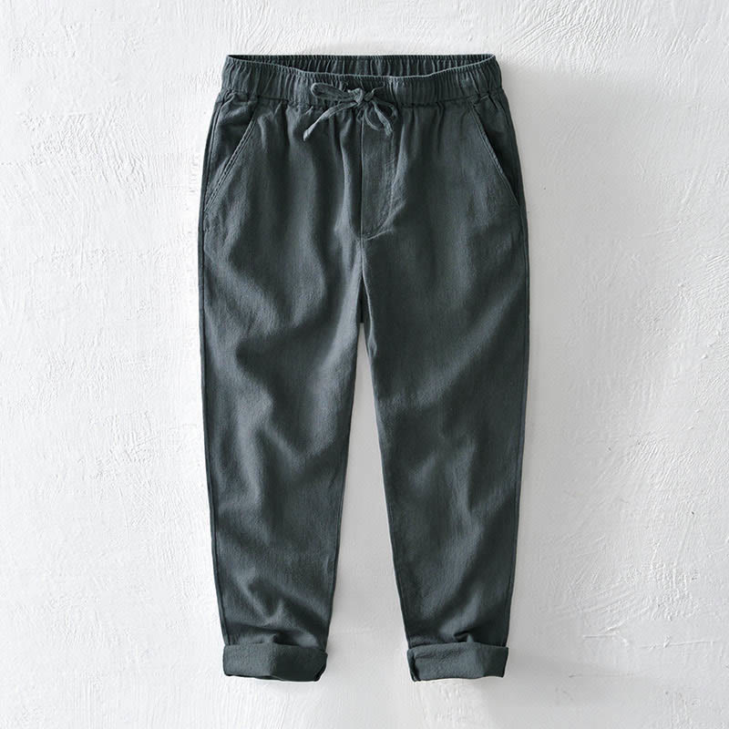 Pantalon décontracté en lin ramie avec cordon de serrage et poches pour homme, couleur unie, design simple, motif Buddha Stones - Gris ardoise clair - US/UK/AU44，EU54 (4XL) - image 10