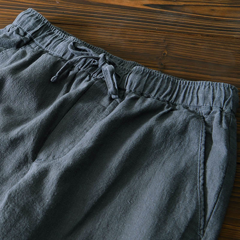 Pantalon décontracté en lin ramie avec cordon de serrage et poches pour homme, couleur unie, design simple, motif Buddha Stones - image 11