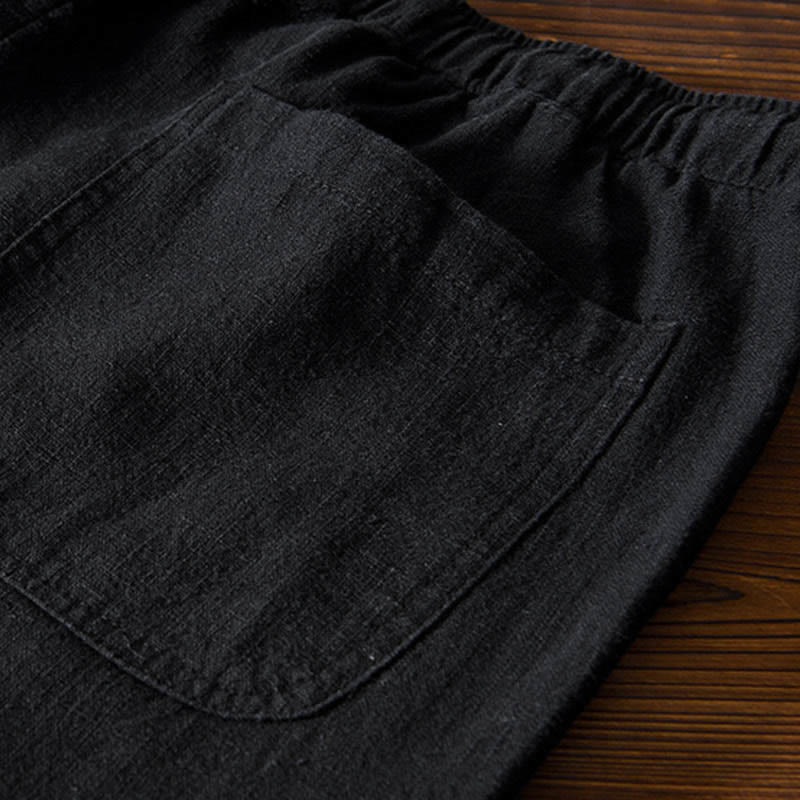 Pantalon décontracté en lin ramie avec cordon de serrage et poches pour homme, couleur unie, design simple, motif Buddha Stones - image 17