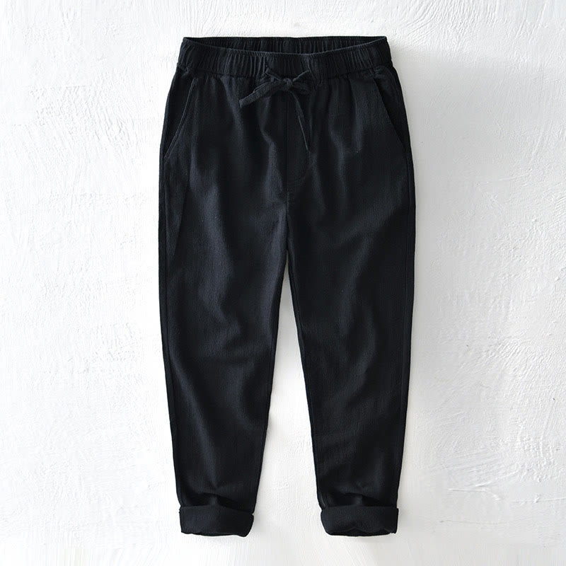 Pantalon décontracté en lin ramie avec cordon de serrage et poches pour homme, couleur unie, design simple, motif Buddha Stones - Noir - US/UK/AU44，EU54 (4XL) - image 13