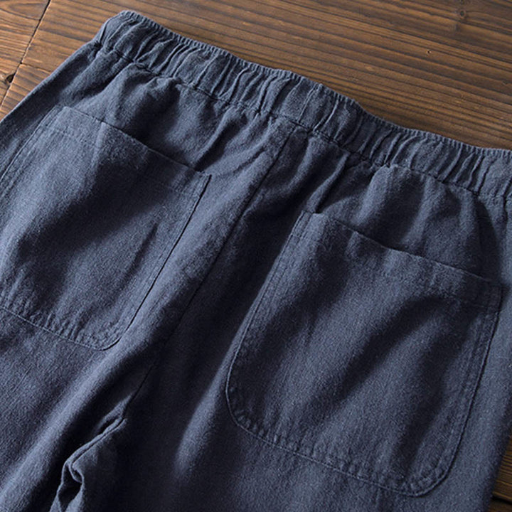 Pantalon décontracté en lin ramie avec cordon de serrage et poches pour homme, couleur unie, design simple, motif Buddha Stones - image 19