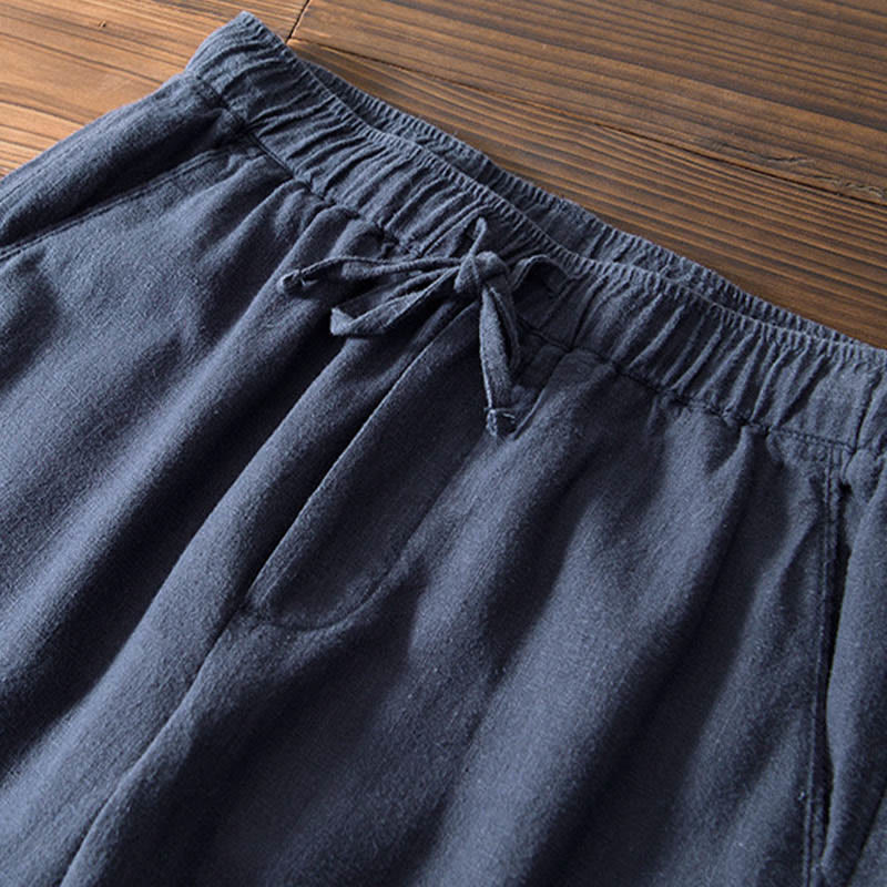Pantalon décontracté en lin ramie avec cordon de serrage et poches pour homme, couleur unie, design simple, motif Buddha Stones - image 21