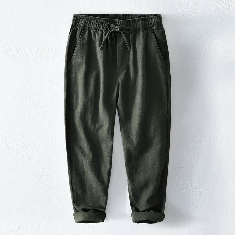Pantalon décontracté en lin ramie avec cordon de serrage et poches pour homme, couleur unie, design simple, motif Buddha Stones - Forêt Verte - US/UK/AU44，EU54 (4XL) - image 22
