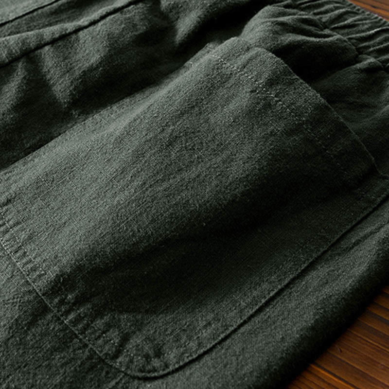 Pantalon décontracté en lin ramie avec cordon de serrage et poches pour homme, couleur unie, design simple, motif Buddha Stones - image 24