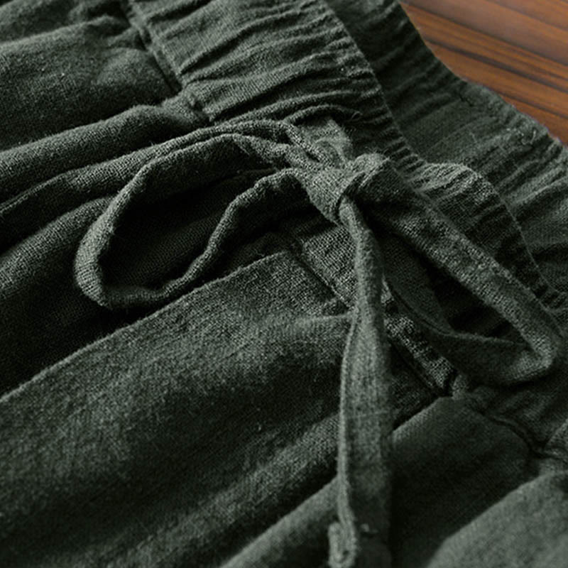 Pantalon décontracté en lin ramie avec cordon de serrage et poches pour homme, couleur unie, design simple, motif Buddha Stones - image 27