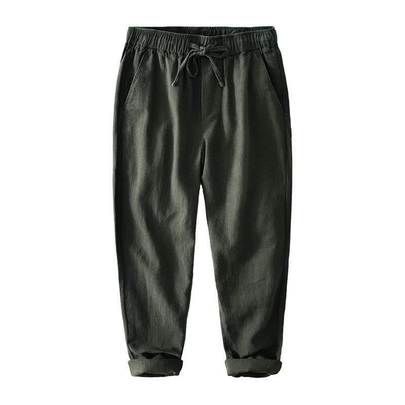 Pantalon décontracté en lin ramie avec cordon de serrage et poches pour homme, couleur unie, design simple, motif Buddha Stones - image 28