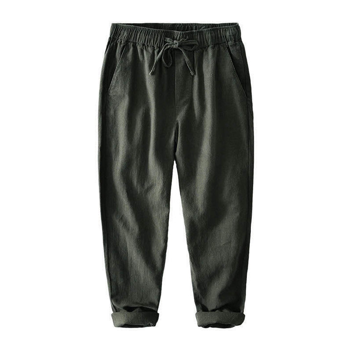 Pantalon décontracté en lin ramie avec cordon de serrage et poches pour homme, couleur unie, design simple, motif Buddha Stones - image 28