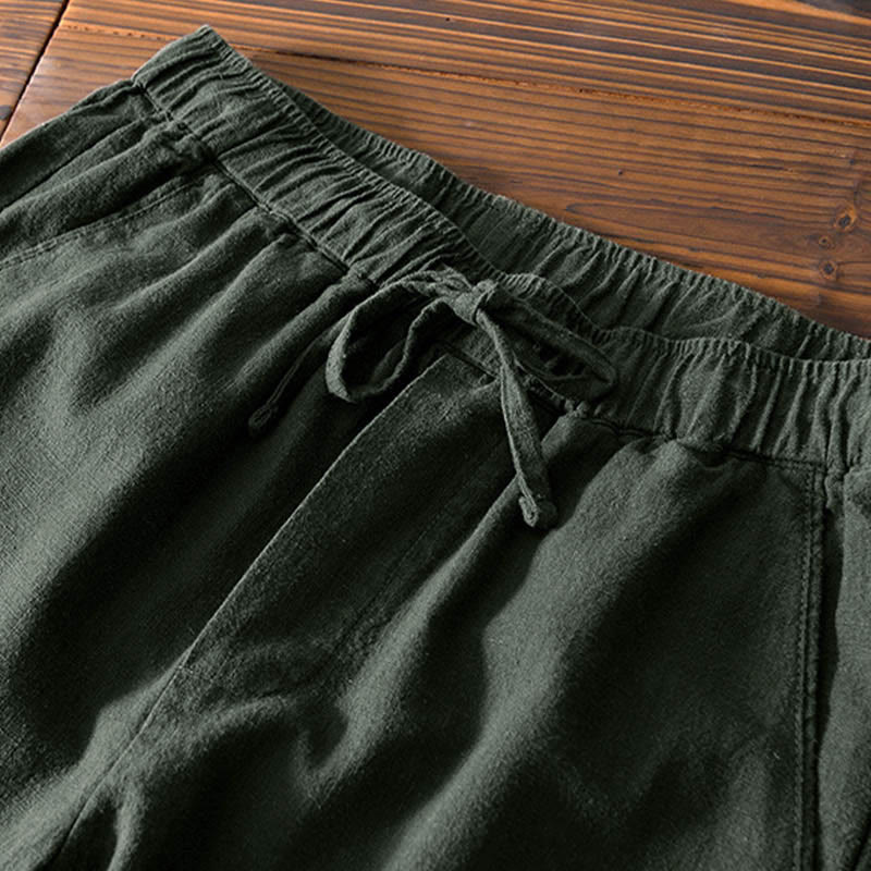 Pantalon décontracté en lin ramie avec cordon de serrage et poches pour homme, couleur unie, design simple, motif Buddha Stones - image 23